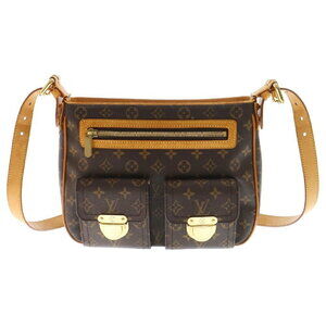 Louis Vuitton Monogram Hudson Shoulder Bag Push Lock Brown Leather